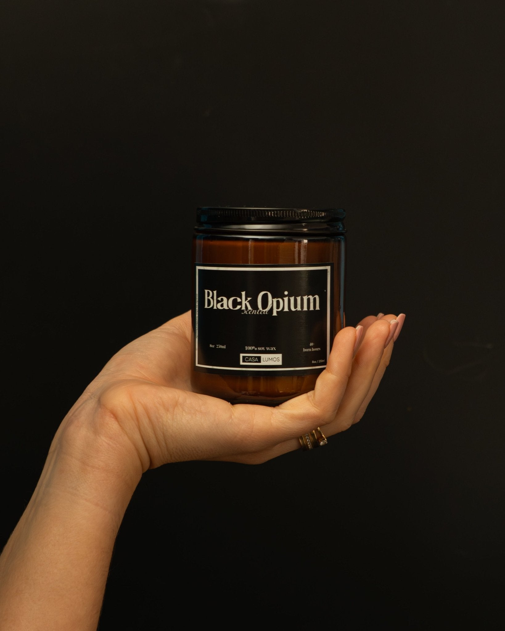 Black Opium Soy Candle – 8 oz Apothecary Jar - CasaLumos