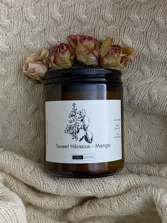 Sweet Hibiscus and Mango Soy Candle – 8 oz Apothecary Jar - CasaLumos