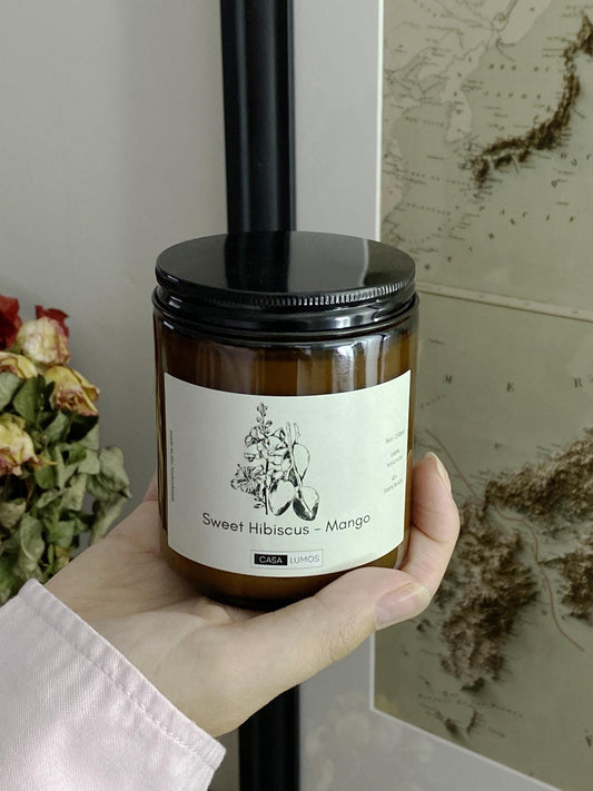 Sweet Hibiscus and Mango Soy Candle – 8 oz Apothecary Jar - CasaLumos